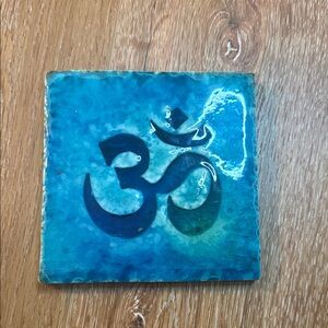 Handcrafted Turquoise Blue Om Symbol Art Yoga Meditation Wellness Decor